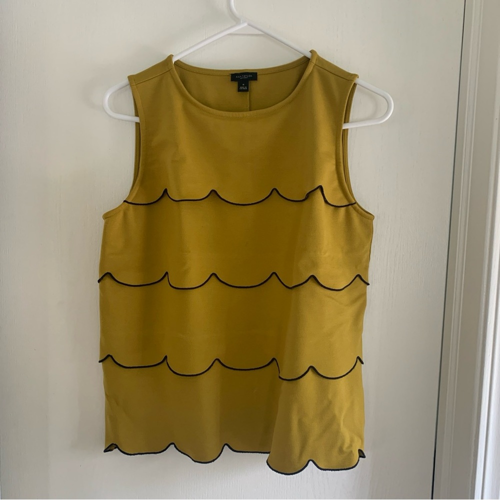Ann Taylor Gold Ruffled Sleeveless Tank Top